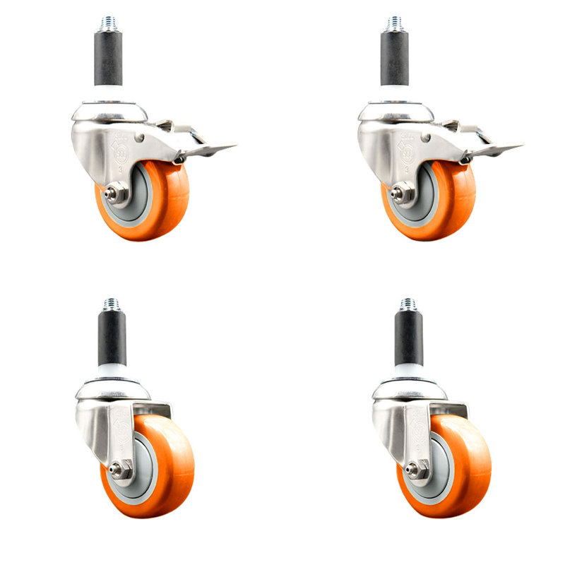 Ensemble de roulettes à tige pivotantes 3,5 pouces en polyuréthane pivotant de 1-1 / 8 po 3,5 pouces