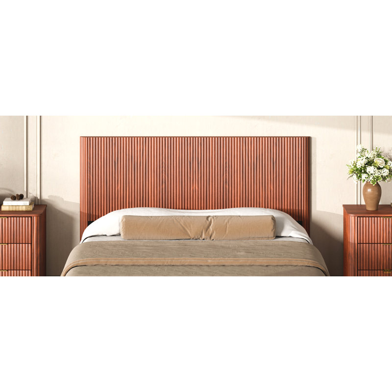 Wooden Headboard With Arched Corrugated, Fits Queen Size Beds, Walnut