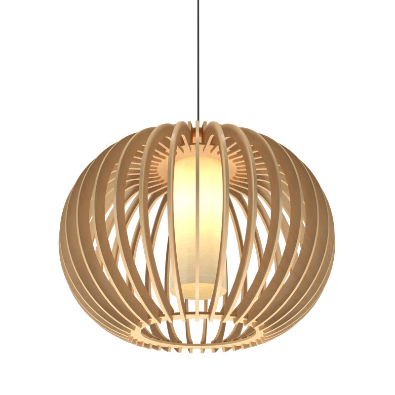 Lustre sphérique unique à 1 lumière, H 14,57 po x l 18,9 po x P 18,9 po, Érable