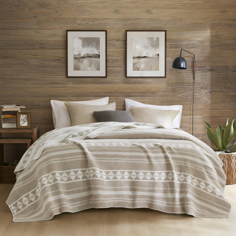 Woolrich Alberta Ivory Stripe Cotton Blend Jacquard Soft King Blanket, King, Ivory Striped