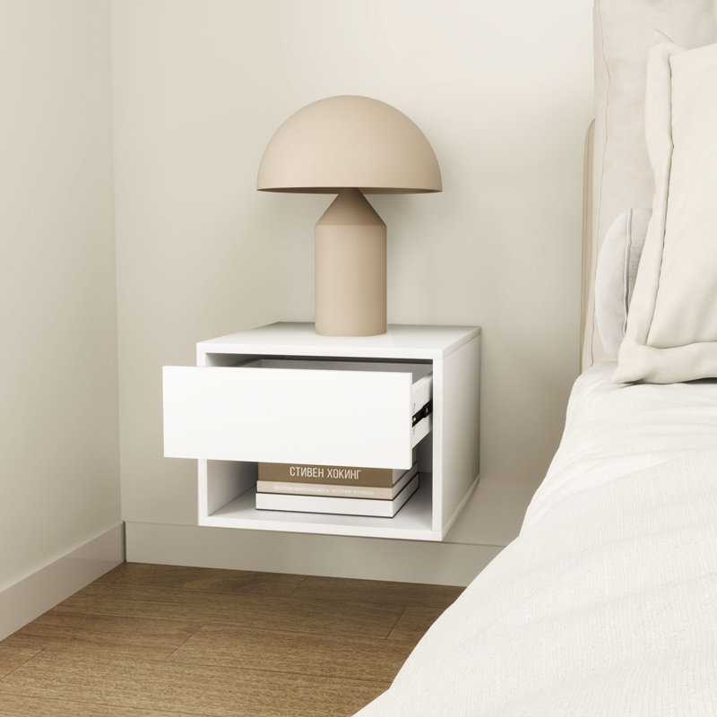 Ensemble de 2 tables de chevet flottantes avec tiroir et tablette, blanc