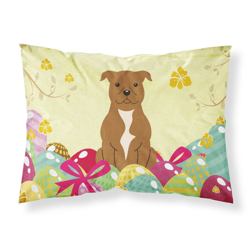 Taie d’oreiller œufs de pâques, Staffordshire bull terrier brun