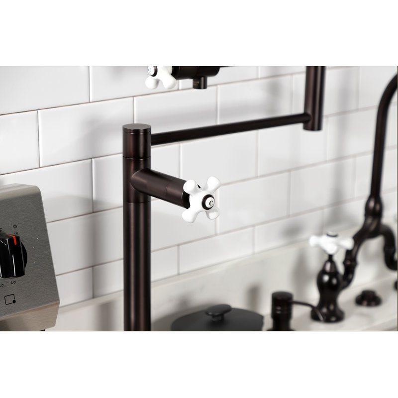 Kingston Brass Two-Handle 1-Hole Deck Mount Pot Filler Faucet, Oil Rubbed Bronze/White