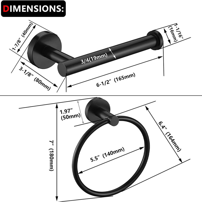 2 - Piece Bathroom Hardware Set, Matte Black