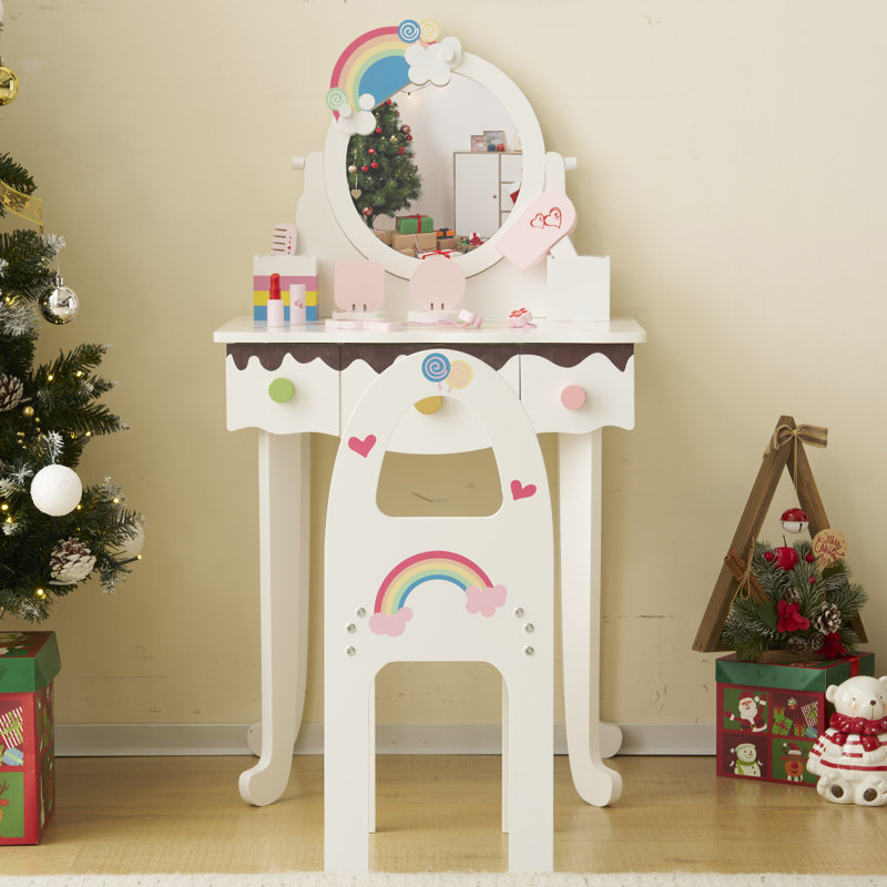 Ensemble de meuble-lavabo pour enfants à 3 tiroirs l 20 po avec miroir, Blanc