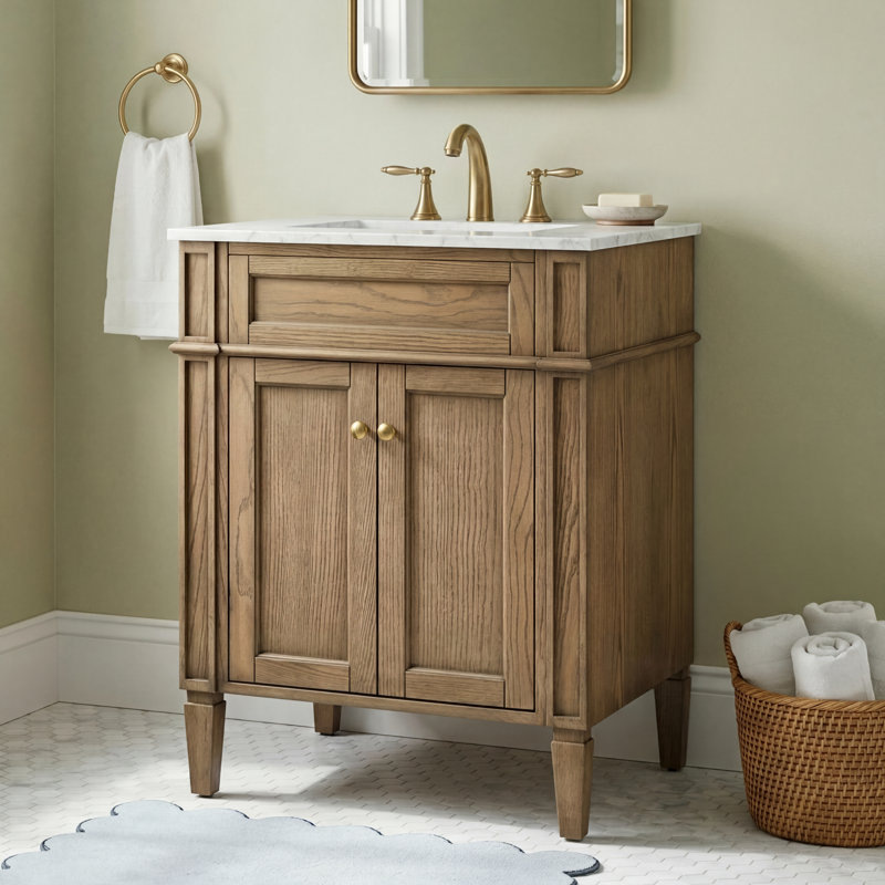 Rivers 24'' Single Bathroom Vanity with Marble Top, Driftwood