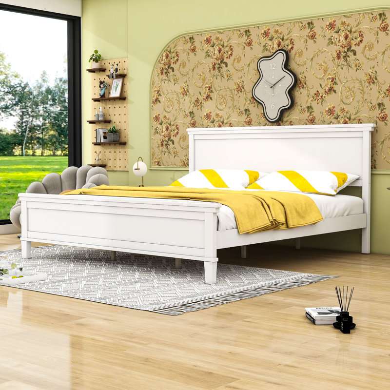 Lit plateforme en bois avec rangement sous le lit, Blanc, Très grand lit
