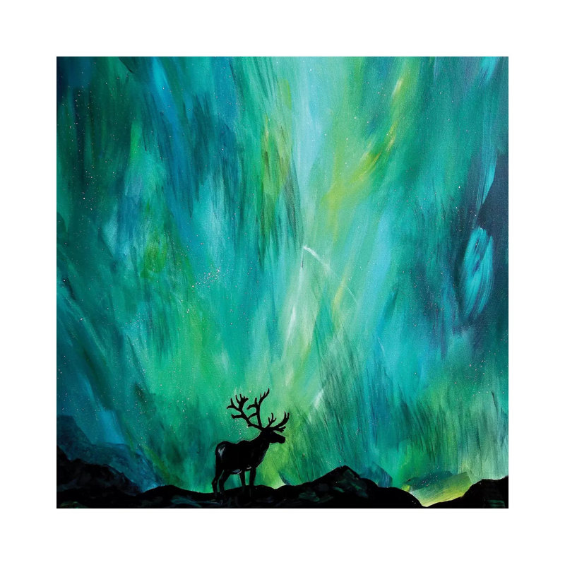 Elk Northern Lights by Lindsey Dahl - Wrapped Canvas Painting, 66.04 cm H x 66.04 cm W x 1.91 cm D