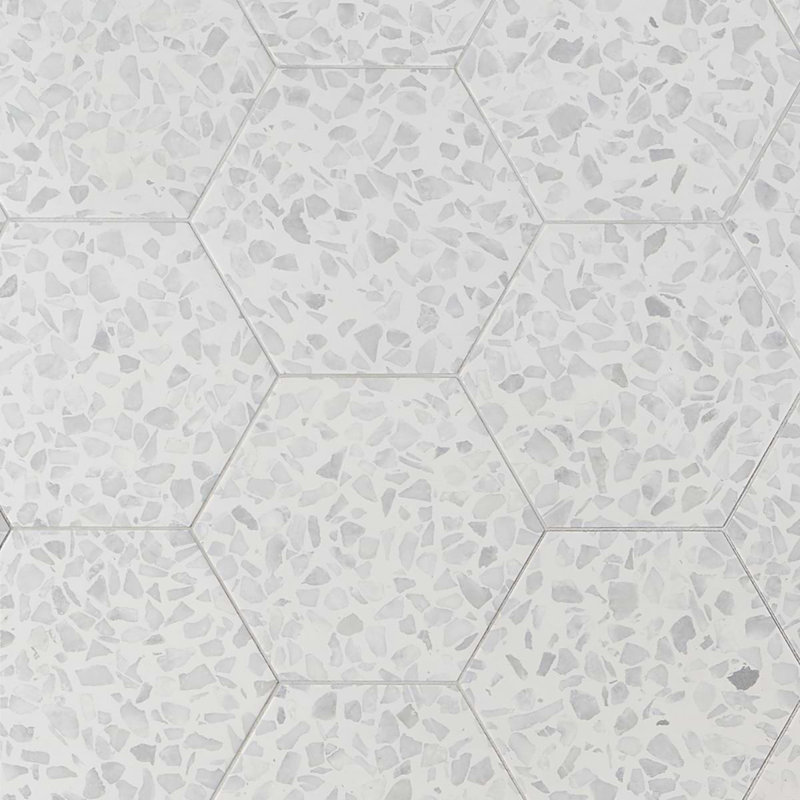 Terrazzo 9" Hexagon Matte Terrazzo Look Porcelain Tile, Hex Gray