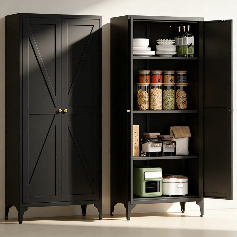 [Métal réglable] Armoire de rangement en métal à 2 portes avec tablettes réglables et armoire en acier pour la cuisine, le salon, la salle à manger et le bureau