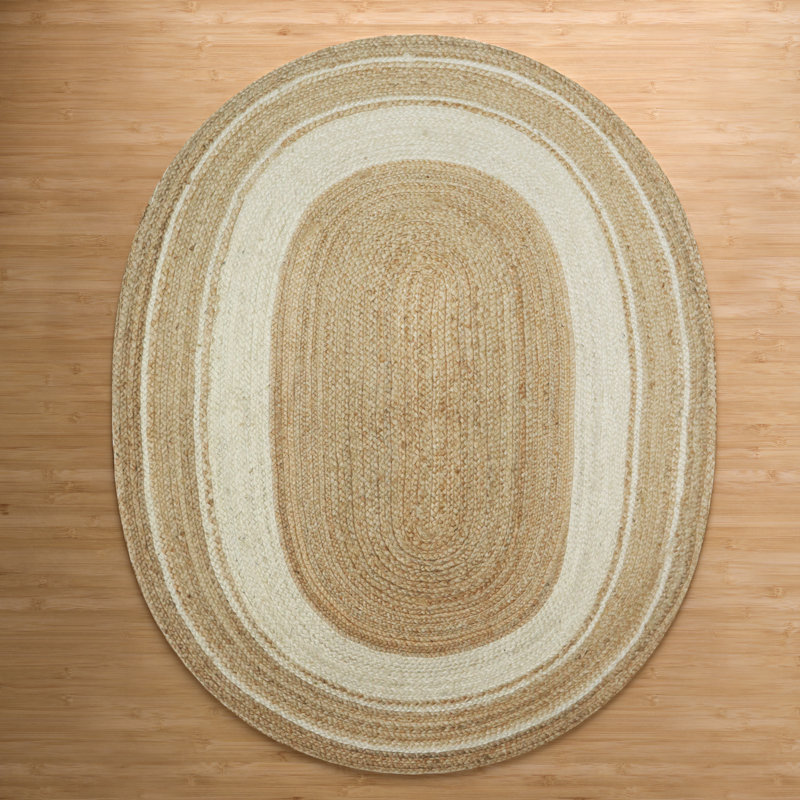 Kayleigh Hand-Braided Jute Area Rug, Brown/Cream, Oval 5' x 7'