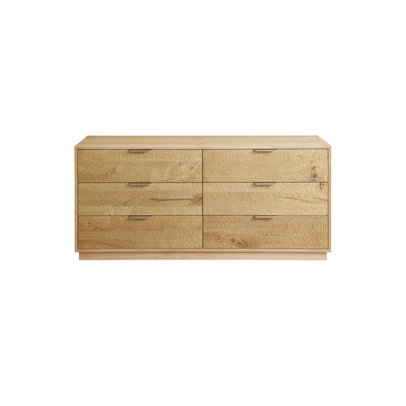 Grande commode à 6 tiroirs en bois massif rustique avec portes sculptées à la main et poignées en acier inoxydable