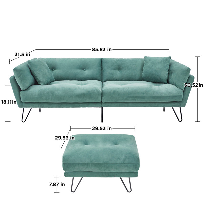 Canapé rembourré avec repose-pieds 85,83 po Boligee, Chenille verte