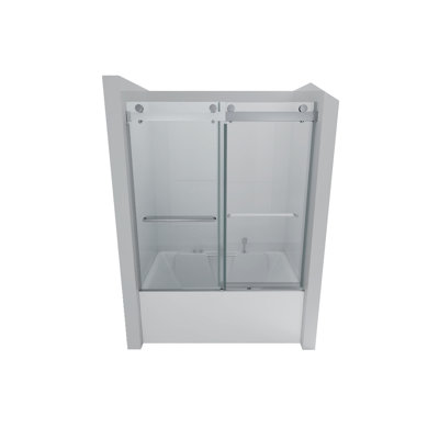 Stylish 56-60 In. W X 62 In. H Frameless Double Sliding Tub Door, Bypass Tub Shower Door Soft Closing, Chrome