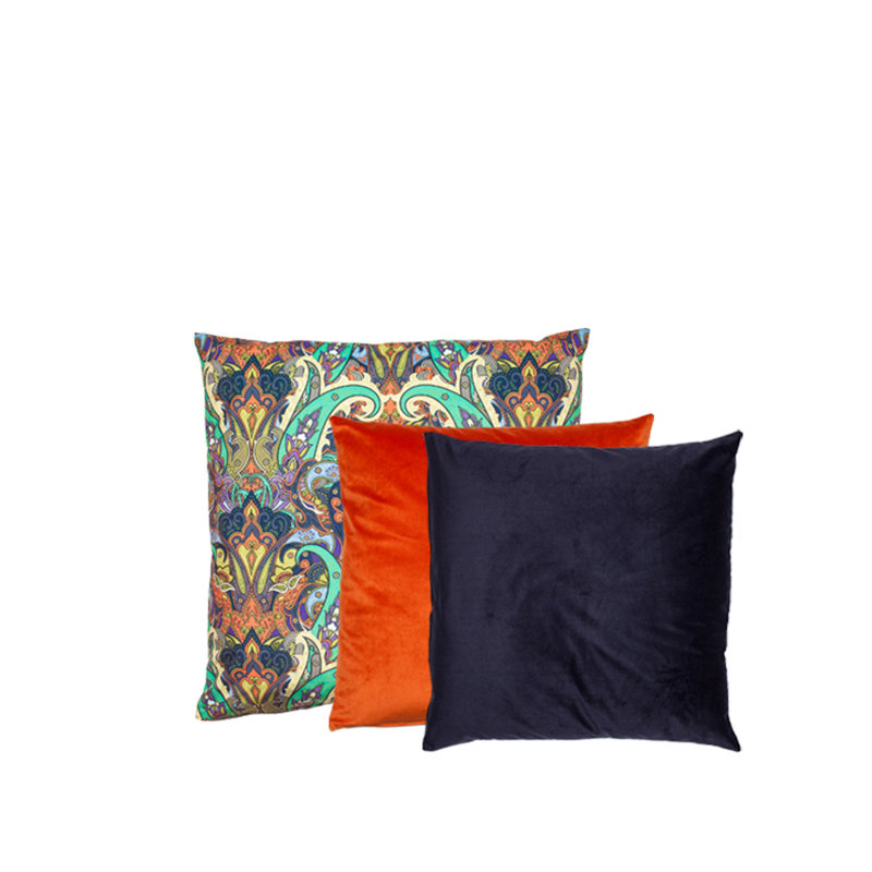 Hong Square Throw Cushion, Orange/Dark Blue
