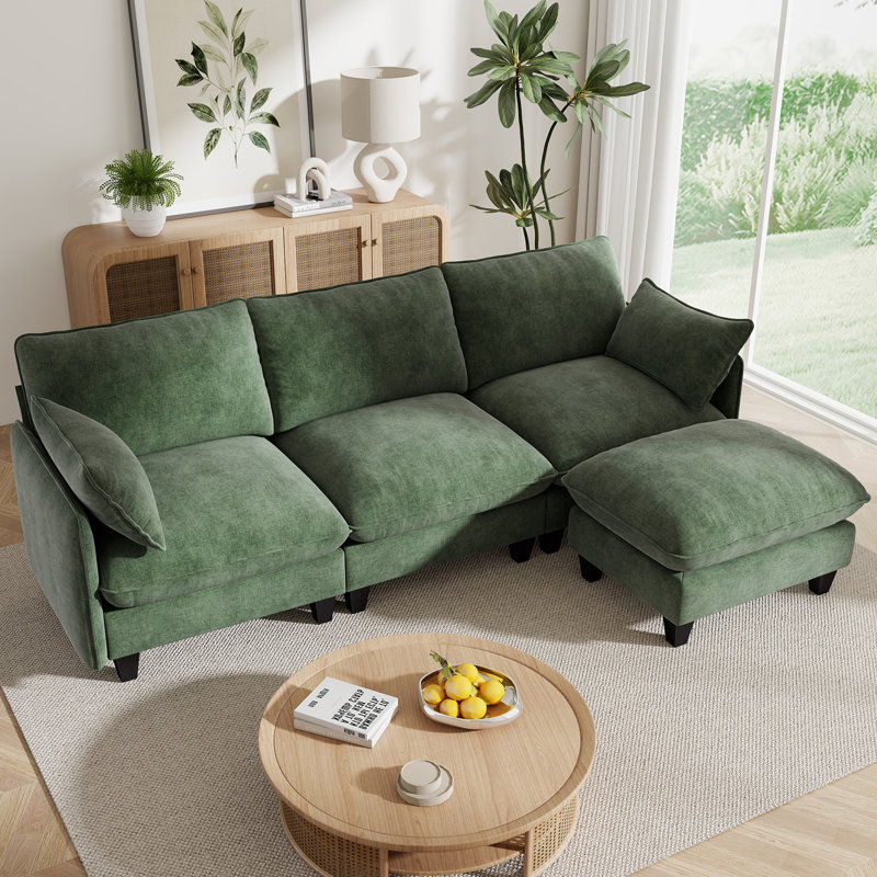 Canapé modulaire rembourré à 5 places Acker, Chenille verte, 5
