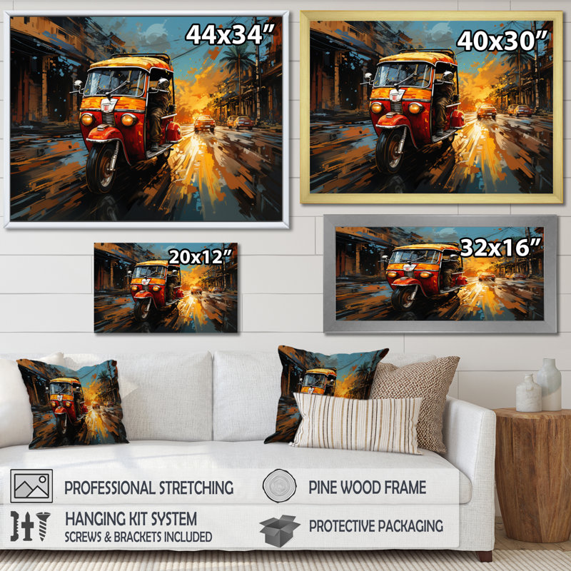 Impression sur toile, voyage en Thailande, impression de scène de rue Tuk Tuk - Thaïlande, H 34 po x l 44 po x P 1,5 po