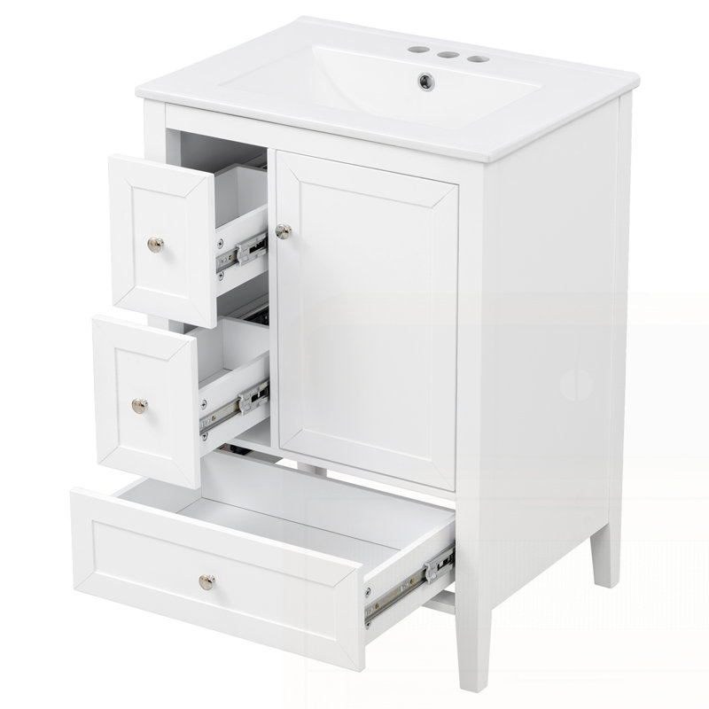 Meuble-lavabo moderne 24 po avec lavabo en céramique, White