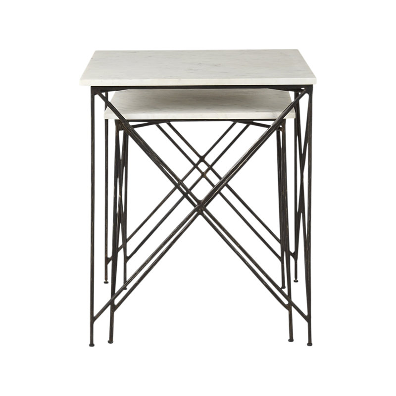 Ensemble de deux tables gigognes carrées en marbre blanc et noir
