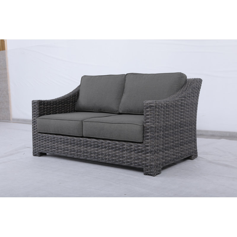 Donley 62'' Wide Wicker Loveseat with Cushions, Charcoal Gray