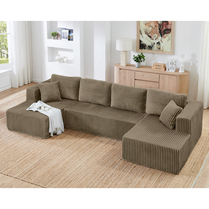 Canapé modulaire en forme de U, canapé modulaire en velours côtelé de style minimaliste moderne, Brun