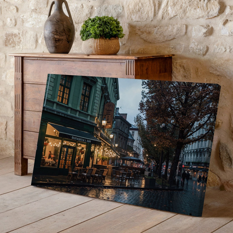 Reproduction d'art sur toile, "A Cozy Rain So Soed Street Corner In An Urban l'arrangement", "Twilight Illuminated"
