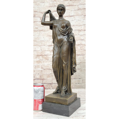 Semi Nude Roman Greek Goddess Female Figure Bronze Statue Sculpture Marble Base