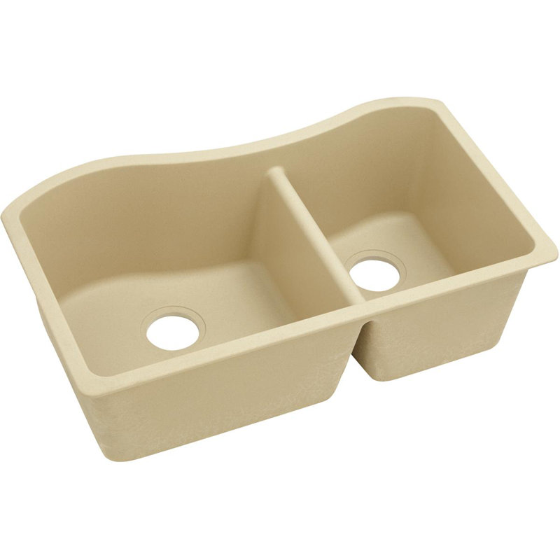 Quartz Classic 32-1/2" x 20" x 10" Double Basin Undermount Kitchen Sink, Sand