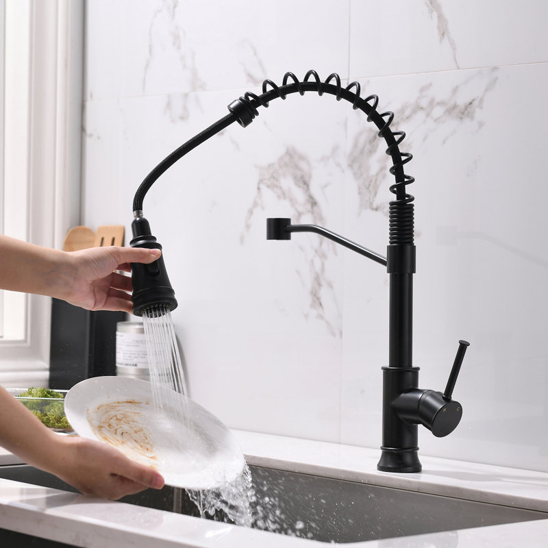 Robinet de cuisine extractible à poignée simple avec conduites d'alimentation