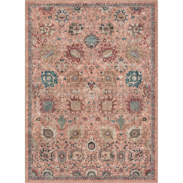 Bungalow Rose Aylena Traditional Oriental Botanical Coral Area Rug