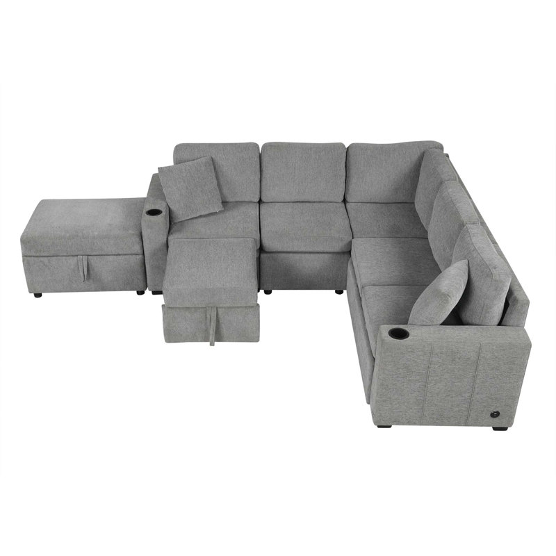 Canapé-lit modulaire convertible en L 84,7 po, Gris