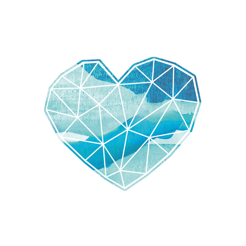 Blue Geometric Heart - Wrapped Canvas Print, 30cm H x 30cm W x 3.8cm D