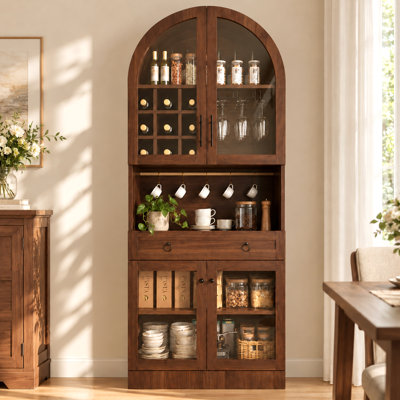 Meuble-bar arqué de 70 pouces avec casier à vin, porte-verres et tablette ajustable