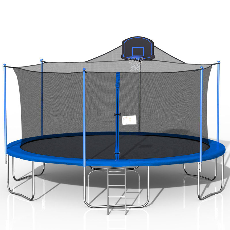 Sapphome Round Backyard Trampoline with Safety Enclosure, Blue