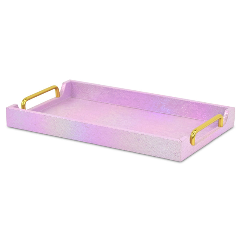 Nimue Seascale Pattern Iridescent Tray With Gold Hardware, Pink