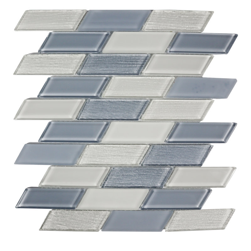 Dagley 12" x 12" Glass Backsplash Subway Tile, Blue/White