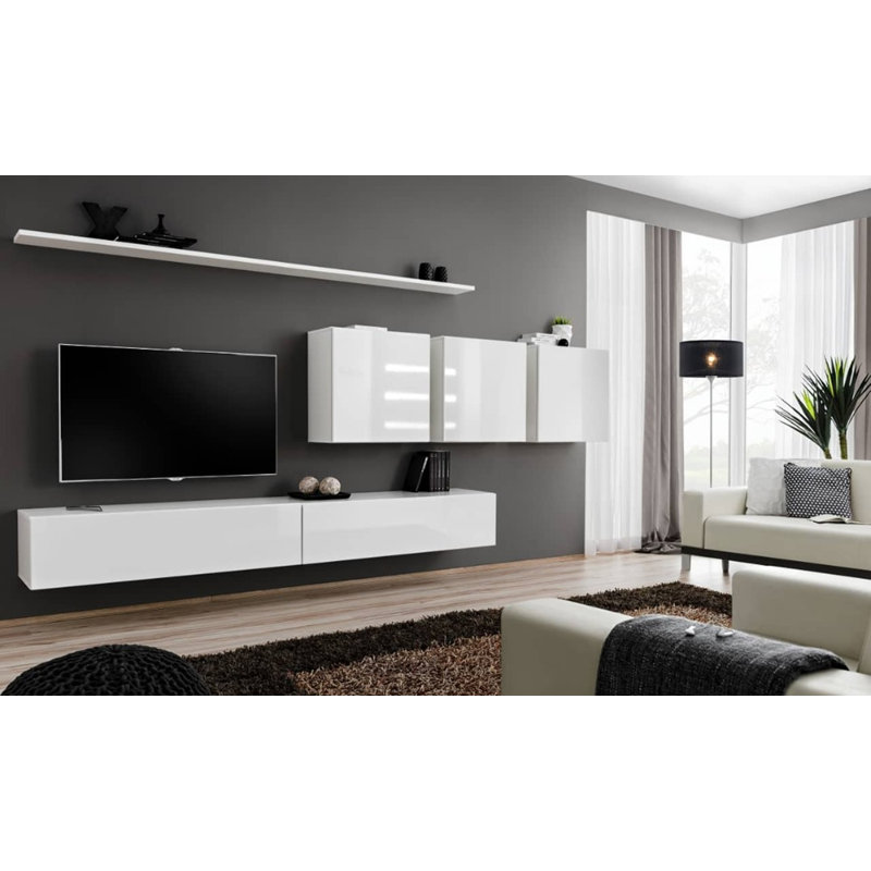 Elenie TV Stand for TVs up to 85", White Gloss Front/White Matte Carcass