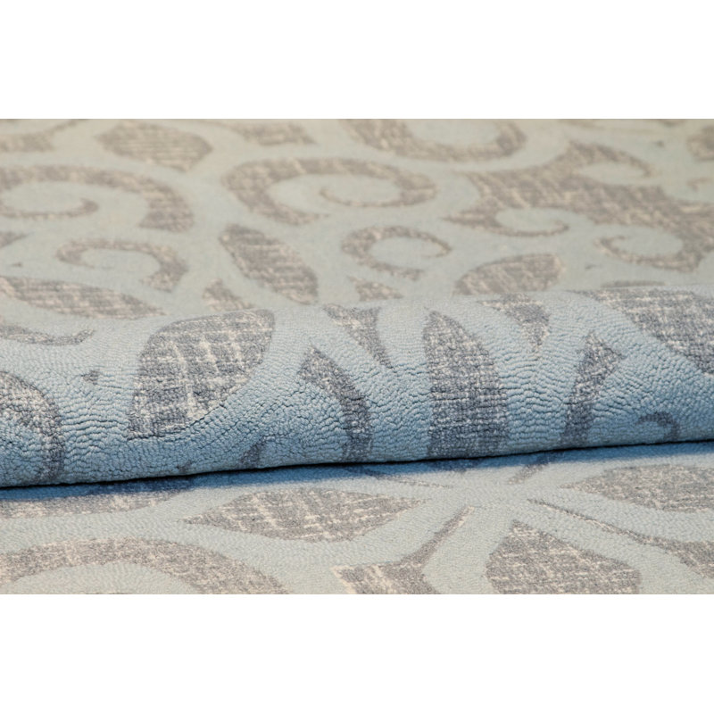 Tapis décoratif Lisette bleu / ivoire crocheté à la main, Rectangle 5'2" x 7'4"