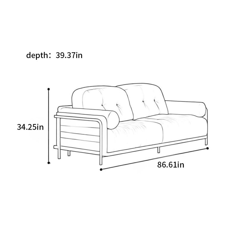 Canapé rétro en tissu amovible et lavable, 2, H 34,25 po x l 86,61 po x P 39,37 po, Kaki