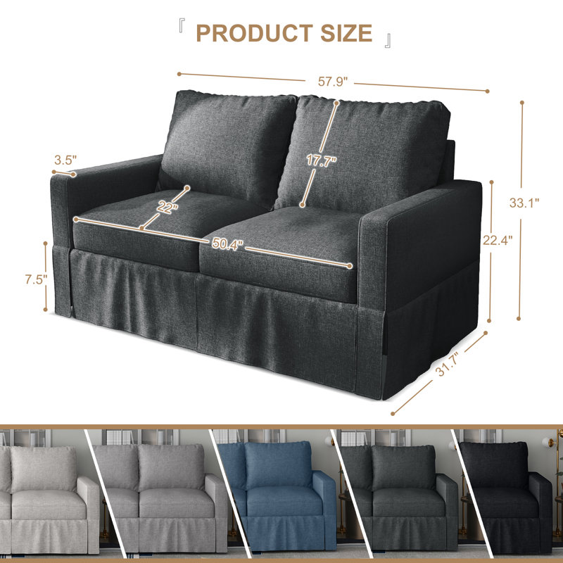 Canapé à accoudoirs carrés 58 po Aumi, 100 % polyester gris foncé