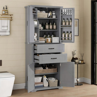 Grande armoire de rangement 72,5 pouces avec 2 tiroirs et tablettes de porte - Gris