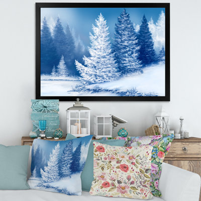 Forêt épinette onirique avec arbres couverts de neige - Peinture sur toile