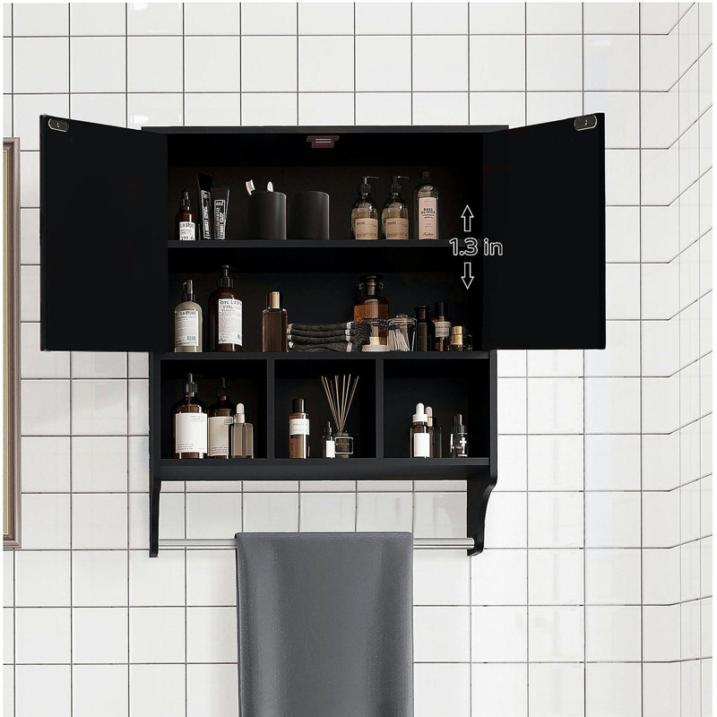 Armoires à pharmacie, armoire murale peu encombrante avec 2 portes et tablettes à serviettes réglables, armoire de rangement pour toilette, salle de bain, salon, cuisine (noir)