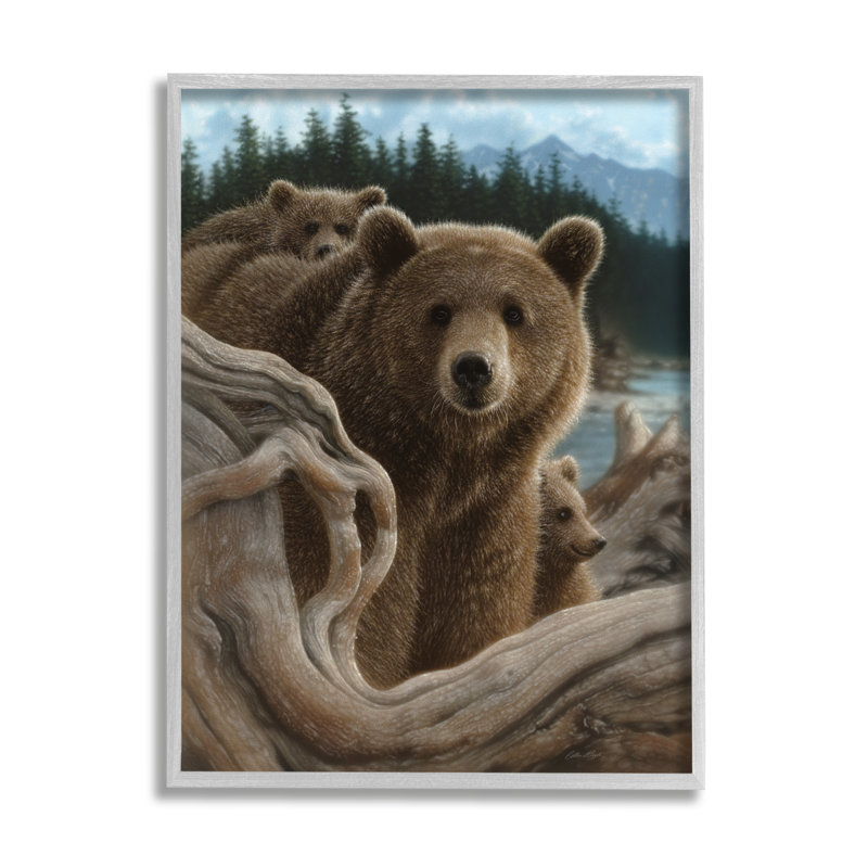 «30_Brown Bears Rustic Animal Family Tree Forest Lake tendue, art mural par Collin Bogle, H 30 po x l 24 po x P 1,5 po