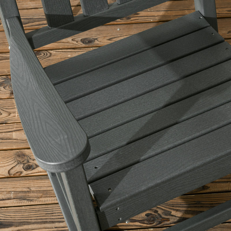 Chaises berçantes d'extérieur en PEHD 2 pièces - toutes saisons, dossier haut rustique, 350 lb, Gris foncé