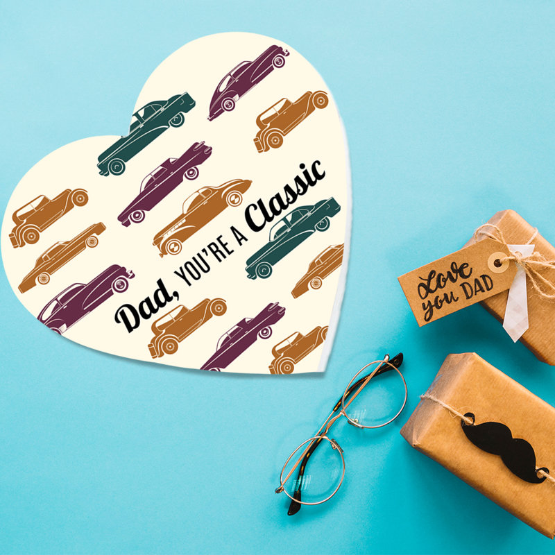 Coffret-cadeau en forme de cœur «Happy Father's Day» avec couvercle, papa, vous êtes une voiture rétro classique, boîte de cœur réutilisable, paquet de 1