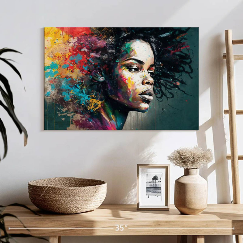 Femme africaine vibrante sur toile, H 16 po x l 24 po x P 1,25 po