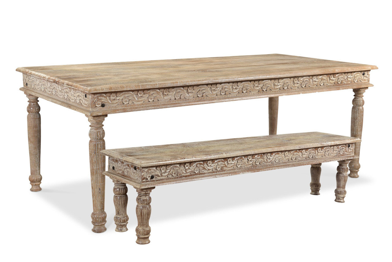 Canora Grey Driftwood Carved 3 Piece Dining Table set - 6 Seater ...