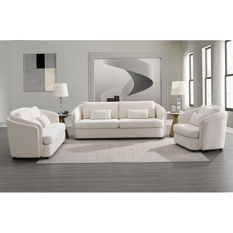 Mariko Beige Linen 3Pcs Living Room Set with Comfortable Seating and Durable Construction, Perfect for Modern Homes