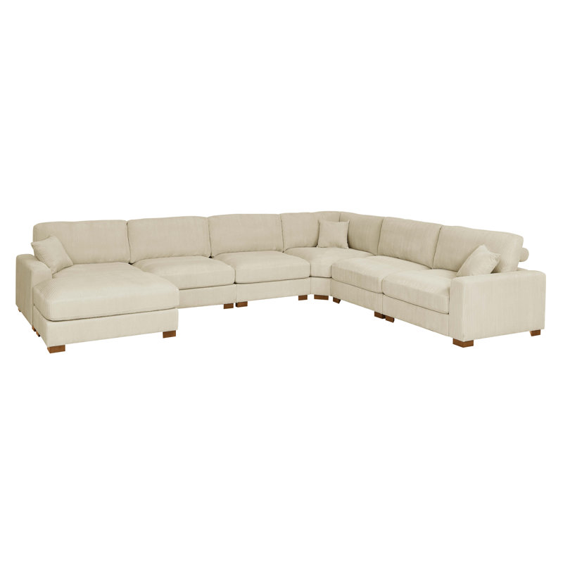 7-Pieces Modular Sectional, Cream Corduroy